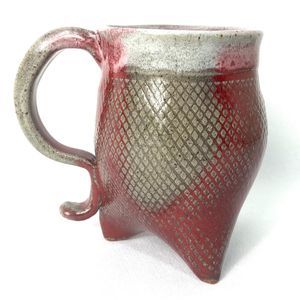 Red Tripod Three Footed 3 Legged Pottery Mug 20oz